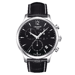 Tissot correa de reloj T063.617.A - T610031122 Piel de cocodrilo Negro 20mm + costura blanca